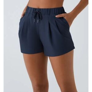 Halara Mid Rise Elastic Waistband Drawstring Ruched Pocket Casual Shorts 3"